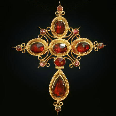 Antique French cross pendant Badine garnets France regional jewelry